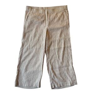 J Jill Wide leg cropped capri pants Medium Beige white stripe Linen blend Womens